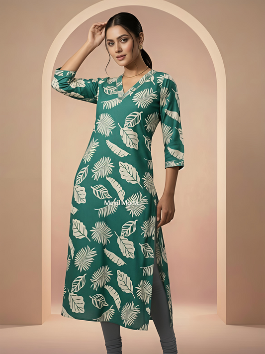 Essential V-Neck Cotton Kurti - Breathable Daily Wear (No Lining)