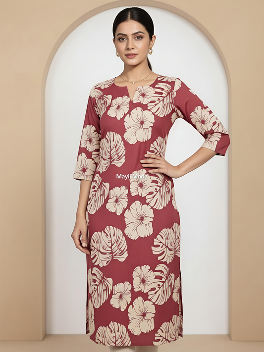 Elegant V-Neck Cotton Floral Kurti - Breathable Daily Wear (No Lining)