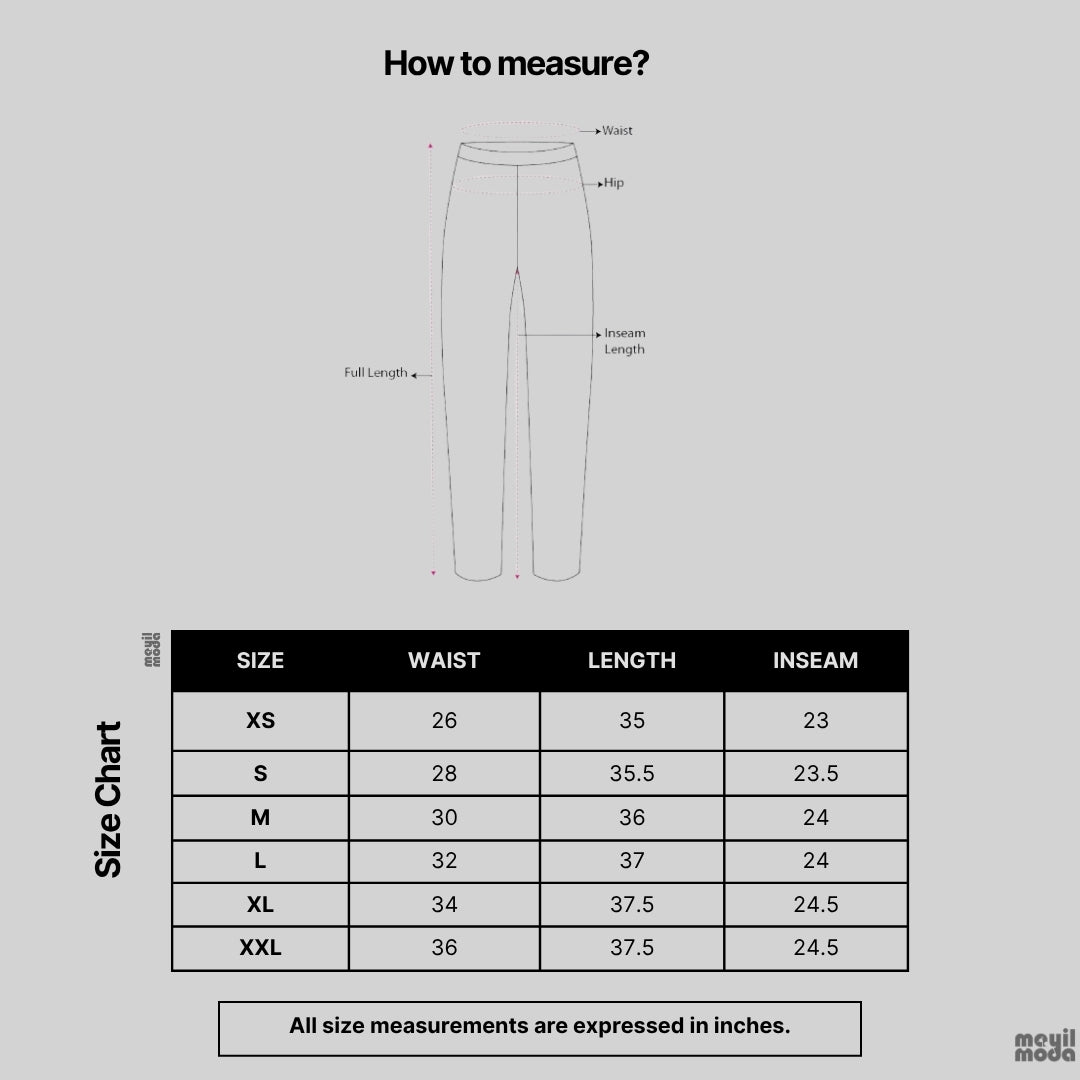Size chart for bottom -Mayil Moda