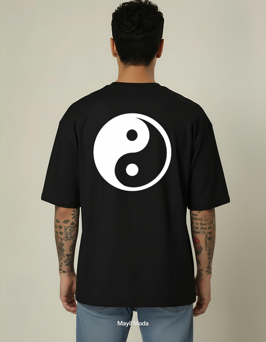 Black Yin Yang Signature Oversized T-shirt – 240 GSM Cotton French Terry