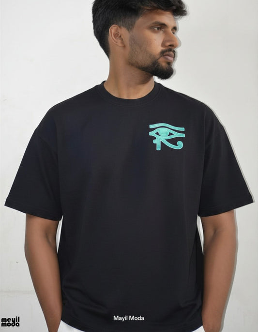Egyptian Eye Oversized T-Shirt – Black 240 GSM French Terry | Mayil Moda Streetwear