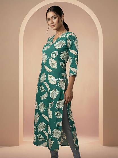 Essential V-Neck Cotton Kurti - Breathable Daily Wear (No Lining)