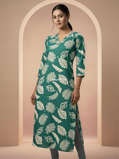 Essential V-Neck Cotton Kurti - Breathable Daily Wear (No Lining)