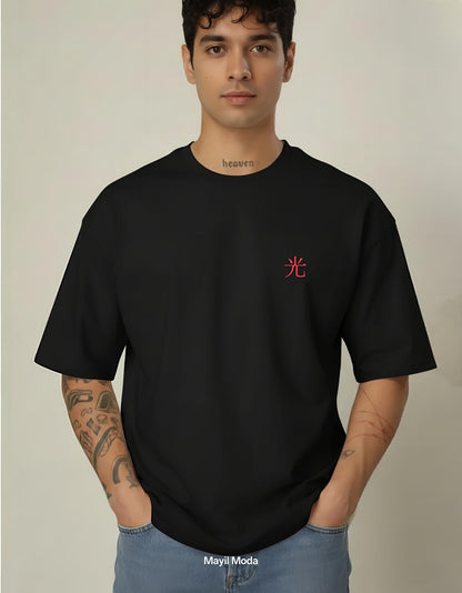Men’s Hikari Japanese Text T-Shirt – 240 GSM Oversized French Terry Cotton T-Shirt