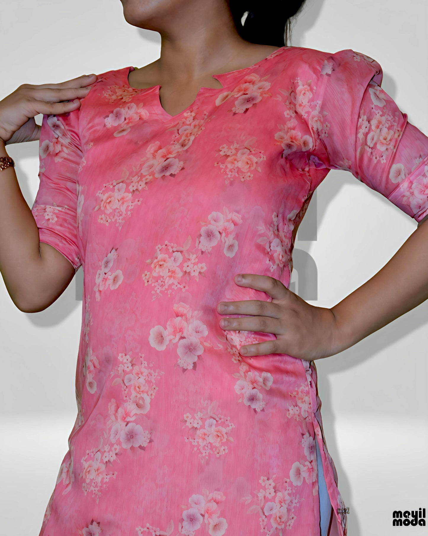 Pretty Pink Floral Print Straight-Cut Kurti