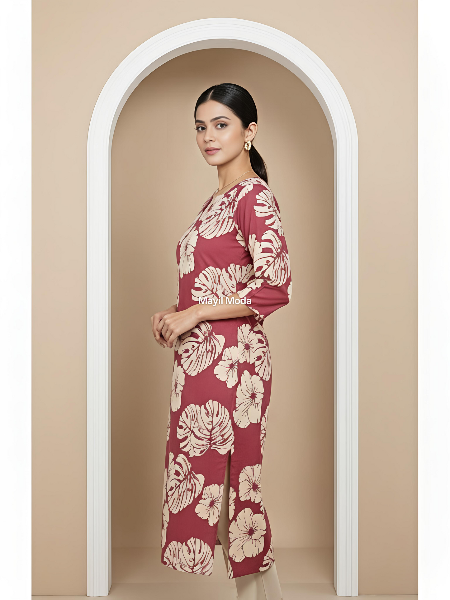 Elegant V-Neck Cotton Floral Kurti - Breathable Daily Wear (No Lining)