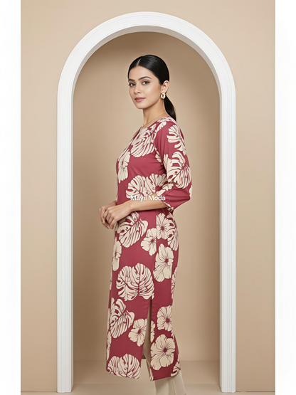 Elegant V-Neck Cotton Floral Kurti - Breathable Daily Wear (No Lining)