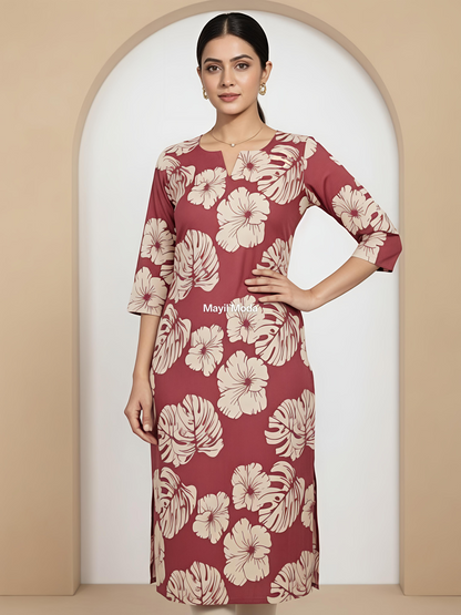 Elegant V-Neck Cotton Floral Kurti - Breathable Daily Wear (No Lining)
