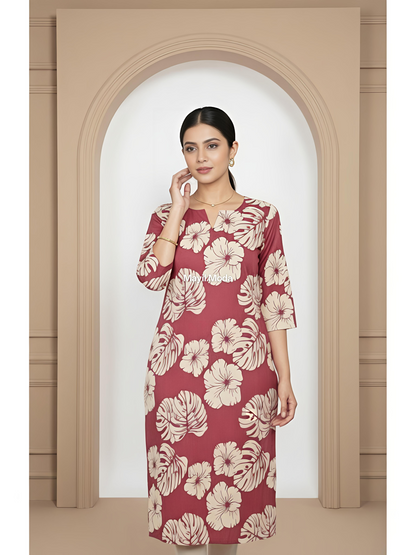 Elegant V-Neck Cotton Floral Kurti - Breathable Daily Wear (No Lining)