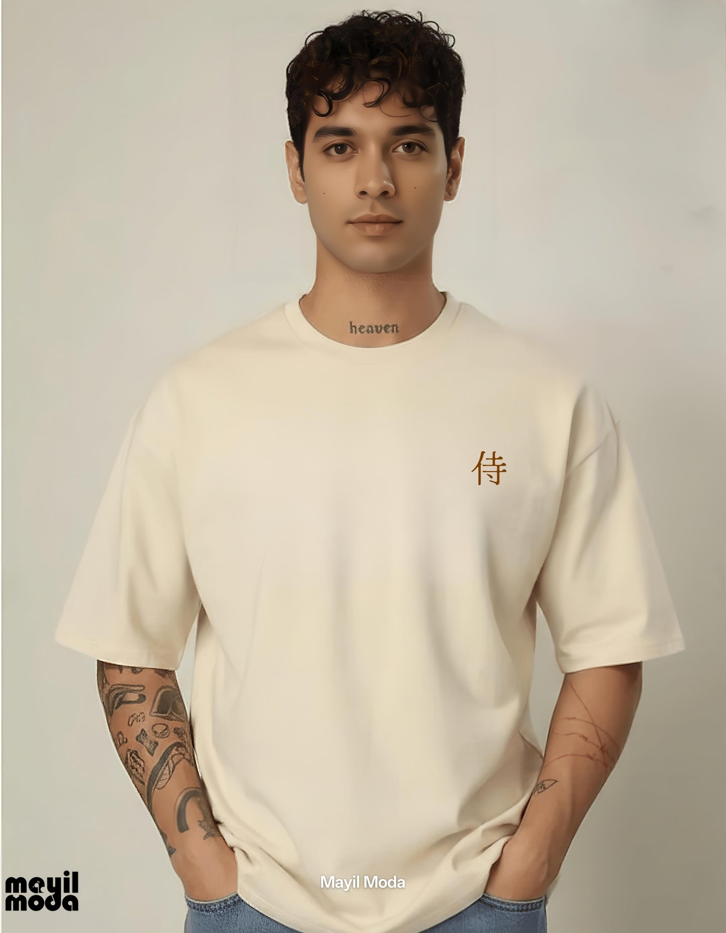 Men’s Samurai Japanese Text T-Shirt – 240 GSM Oversized French Terry Cotton T-Shirt