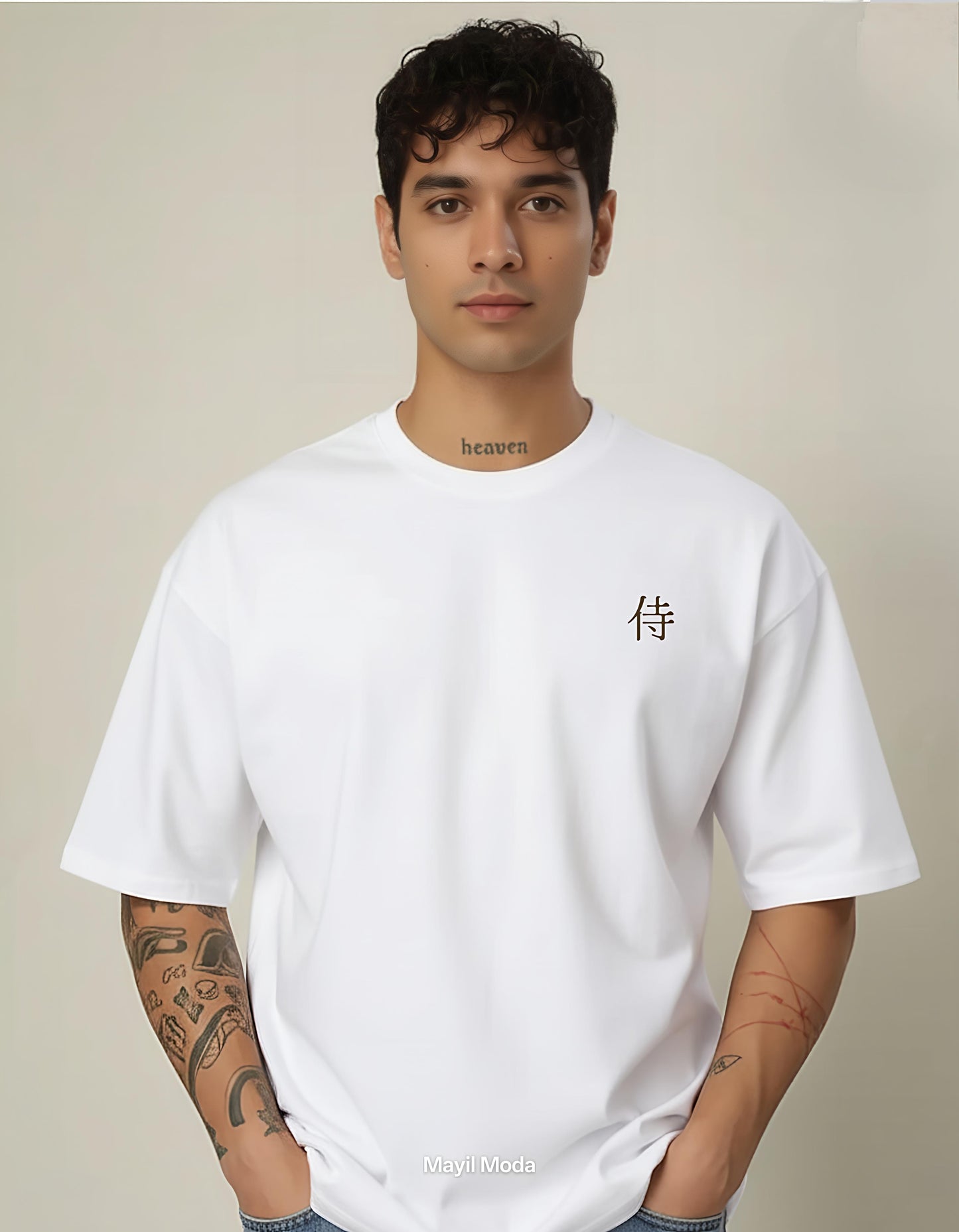 Men’s Samurai Japanese Text T-Shirt – 240 GSM Oversized French Terry Cotton T-Shirt