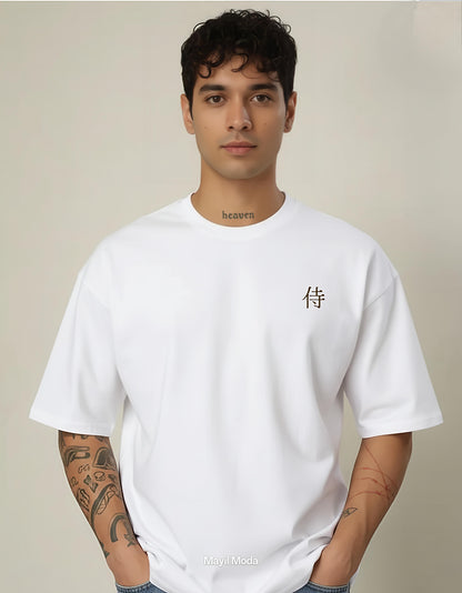 Men’s Samurai Japanese Text T-Shirt – 240 GSM Oversized French Terry Cotton T-Shirt