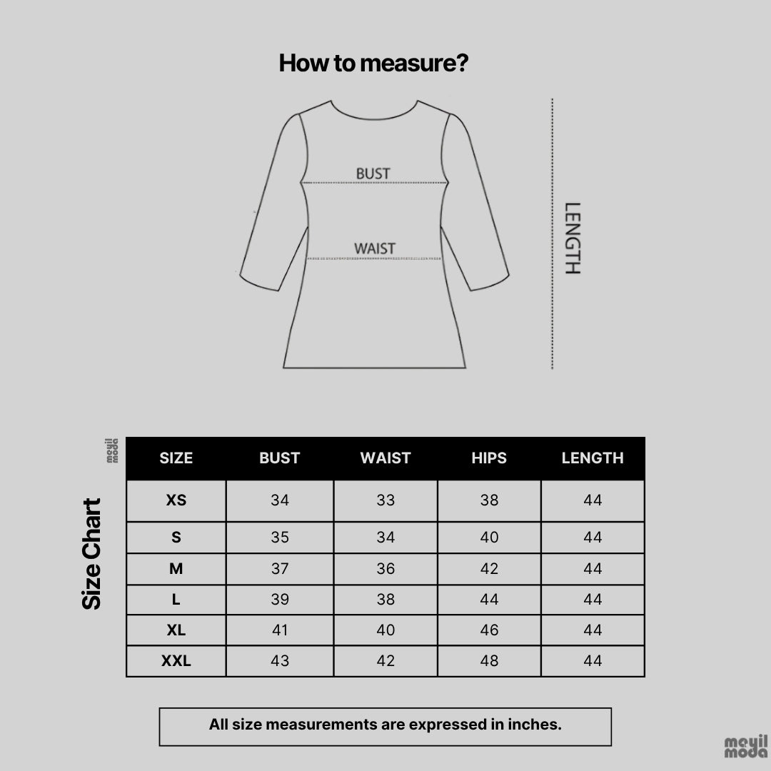 Size chart for tops -Mayil Moda