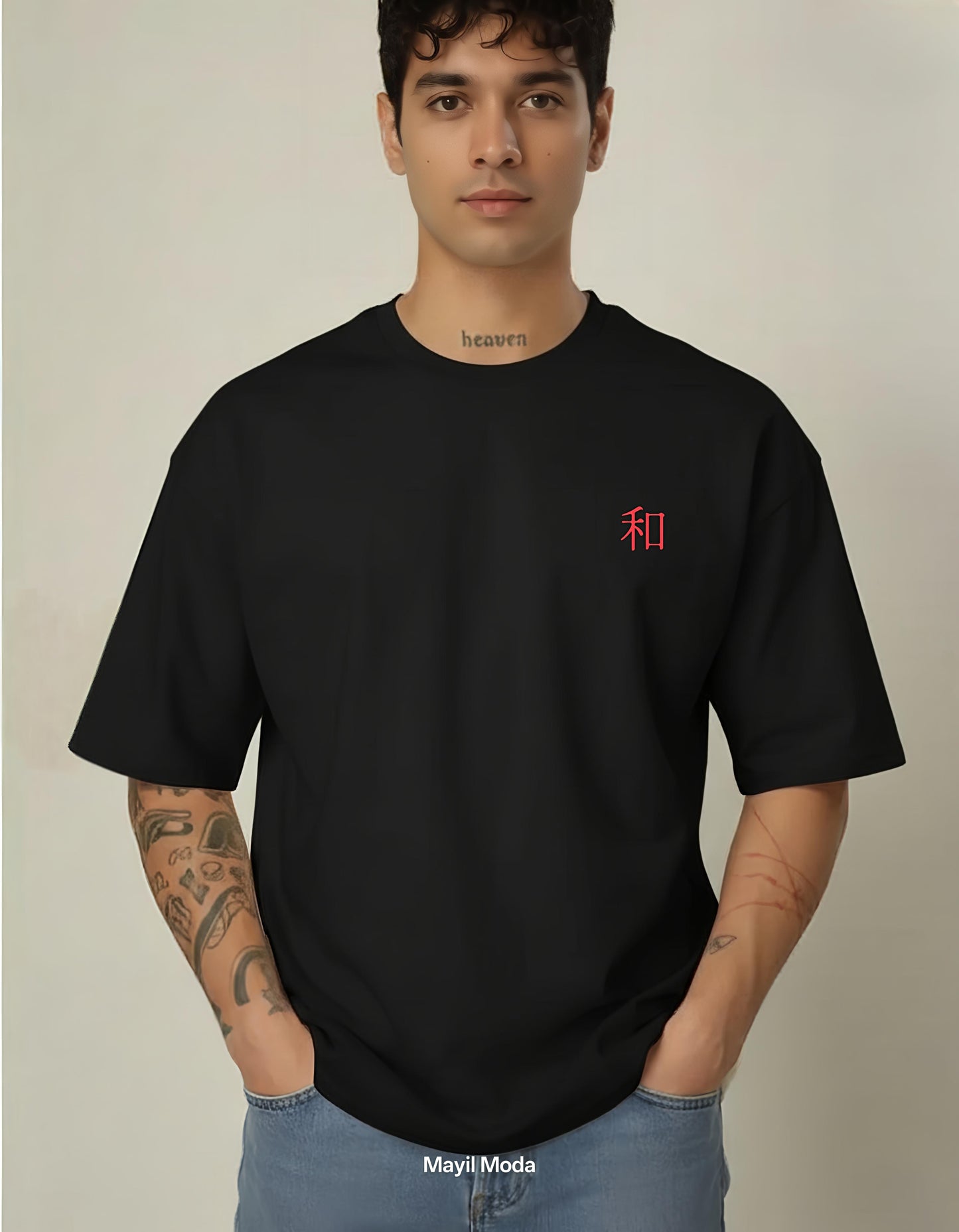 Men’s Wa Japanese Text T-Shirt – 240 GSM Oversized French Terry Cotton T-Shirt