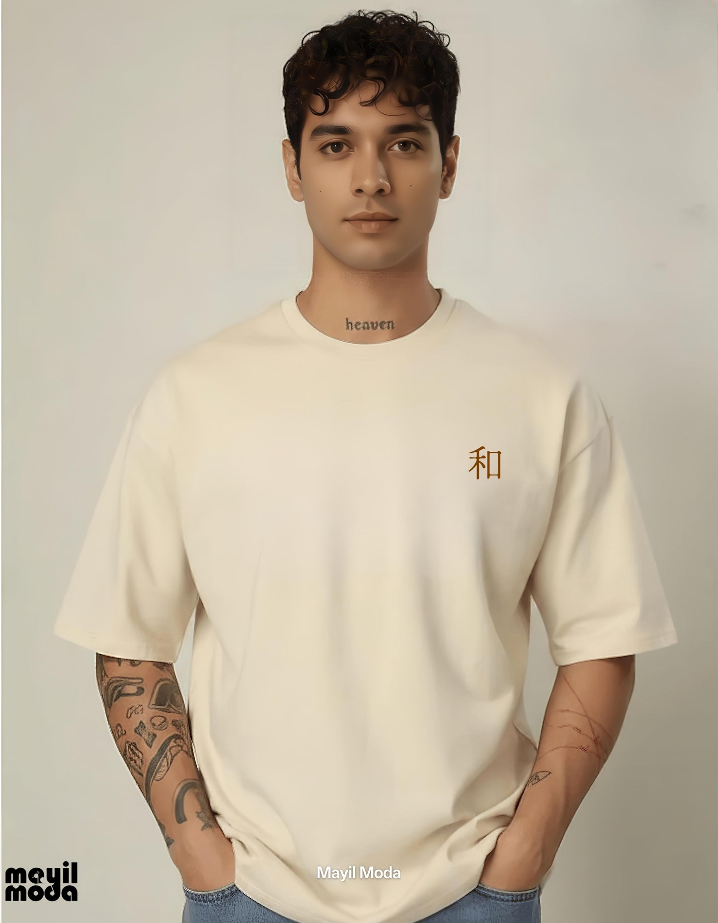 Men’s Wa Japanese Text T-Shirt – 240 GSM Oversized French Terry Cotton T-Shirt