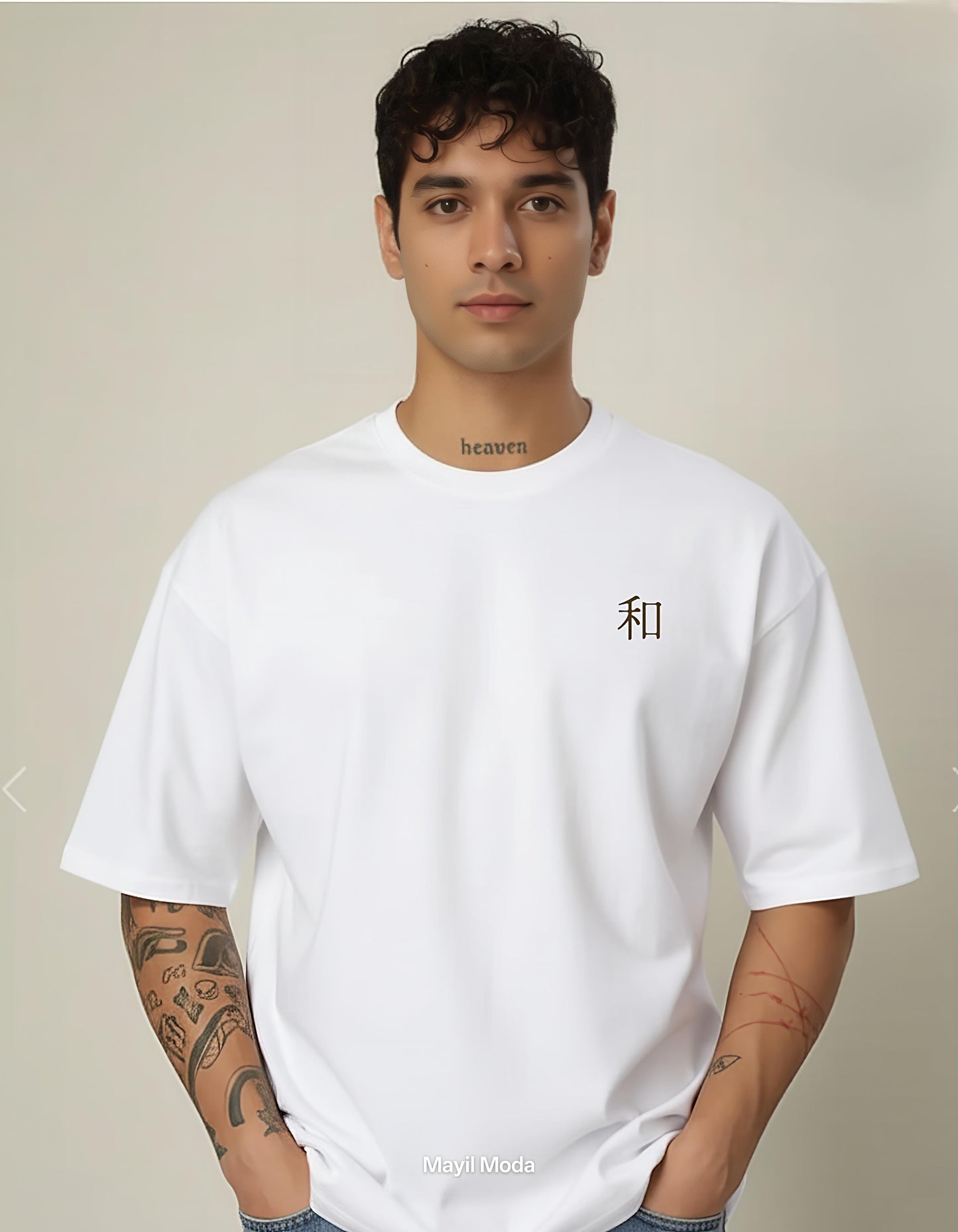 Men’s Wa Japanese Text T-Shirt – 240 GSM Oversized French Terry Cotton T-Shirt