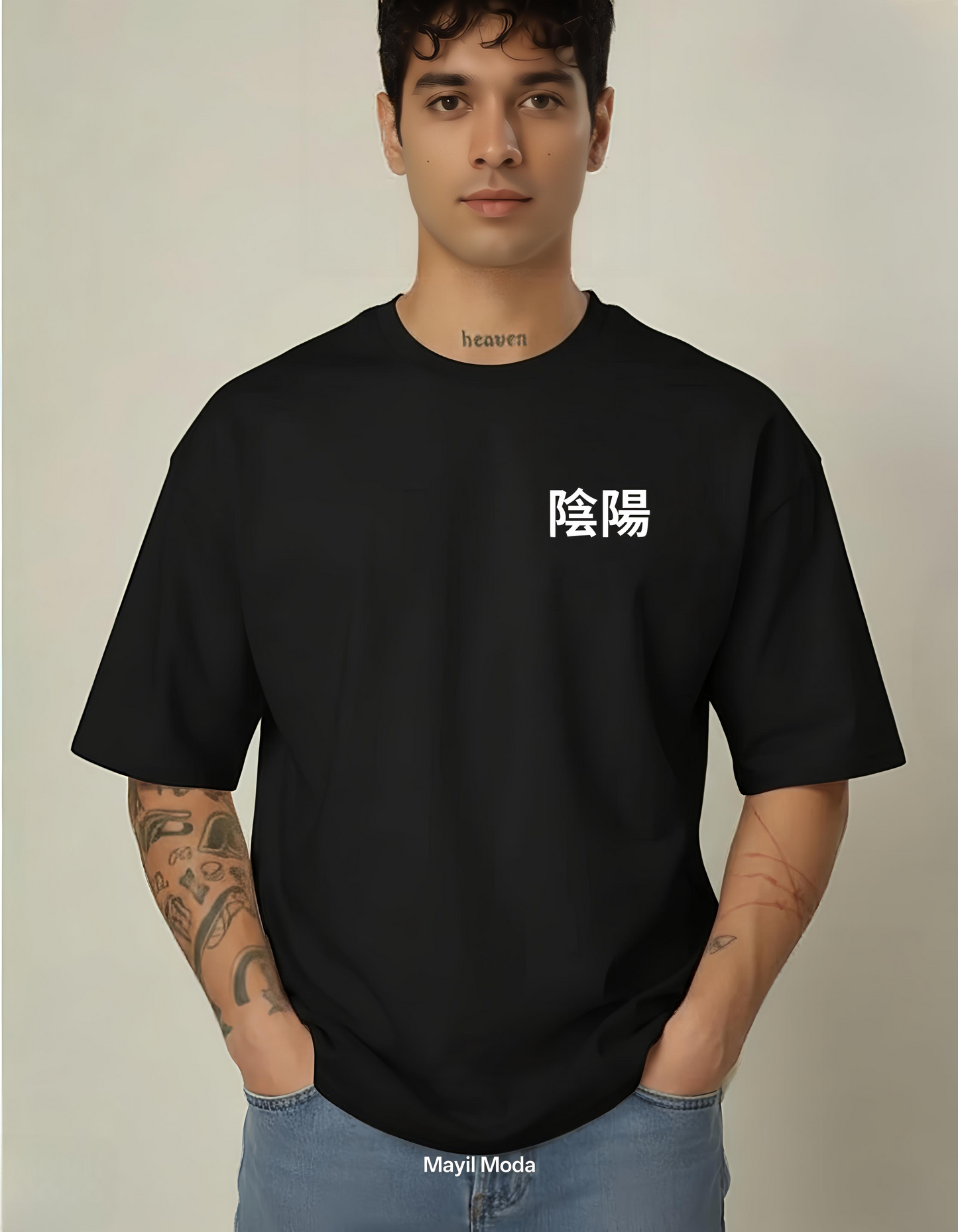 Black Yin Yang Signature Oversized T-shirt – 240 GSM Cotton French Terry