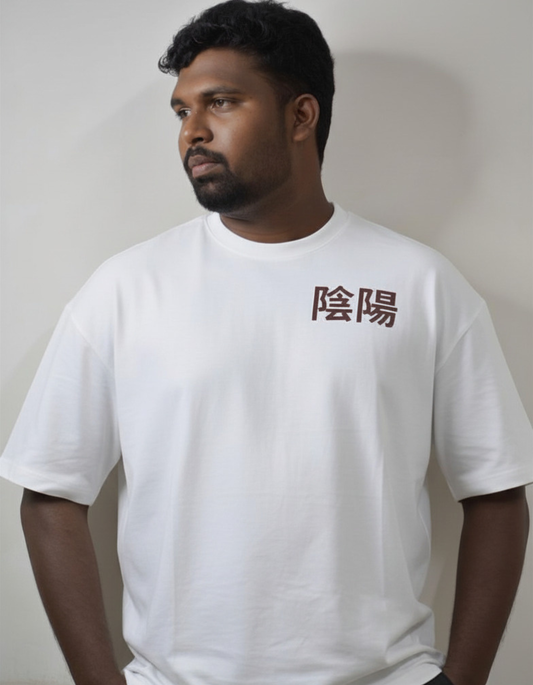 White Yin Yang Signature Oversized T-shirt – 240 GSM Cotton French Terry