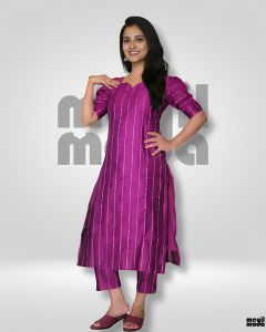 Festive Magenta Zari-Striped Kurti Co-ord Set