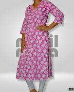 Vibrant Pink Floral Print 3/4 Sleeve Kurti Full image